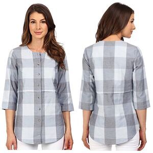 NWOT PENDLETON BLUE CHECKERED MALENA 3/4 SLEEVE TUNIC SHIRT TOP LARGE COTTON